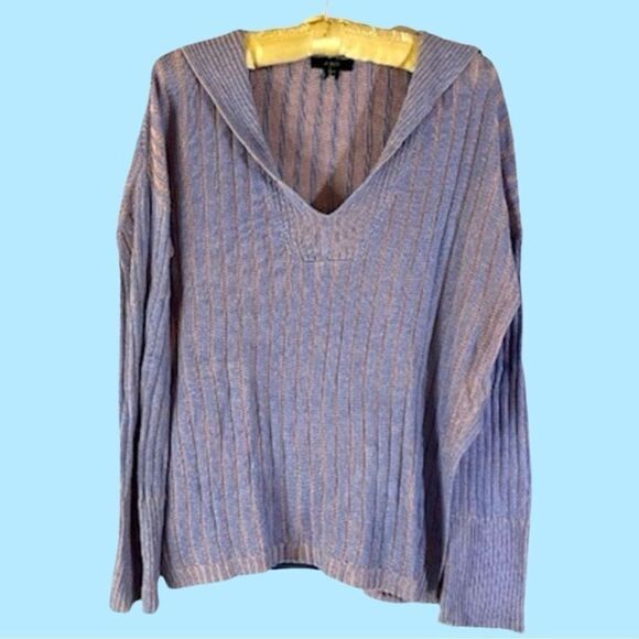 J Crew V Neck Ribbed Knit Sweater Blue Pink Small Medium - Picture 7 of 7
